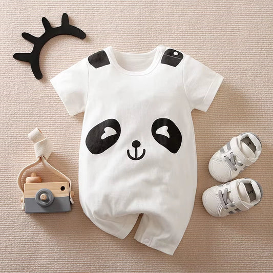 Cuddle Cub – White Bear Print Cotton Romper for Babies
