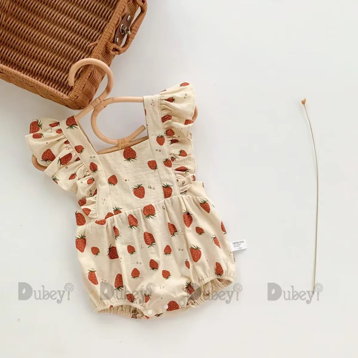 Berry Belle – Strawberry Print Ruffle Cotton Romper for Baby Girls