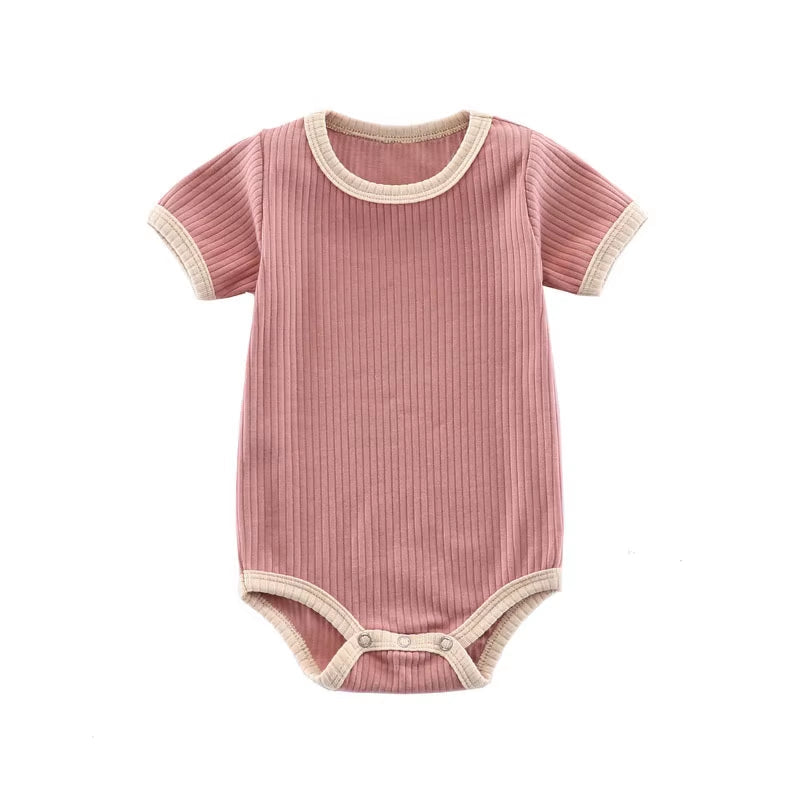 SoftNest – Ribbed Cotton Short Sleeve Romper for Newborns