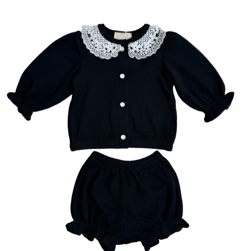 LaceMuse – Korean Style Baby Girl Cardigan & Shorts Set