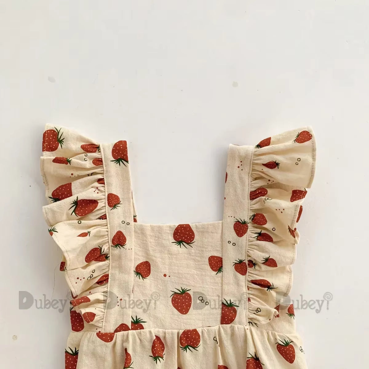 Berry Belle – Strawberry Print Ruffle Cotton Romper for Baby Girls
