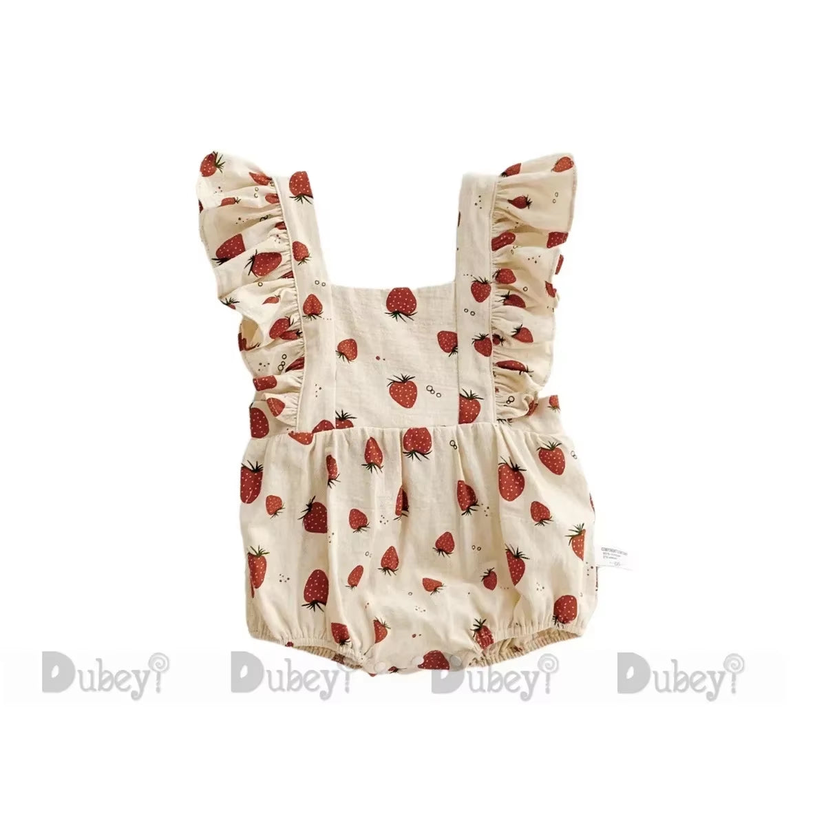 Berry Belle – Strawberry Print Ruffle Cotton Romper for Baby Girls