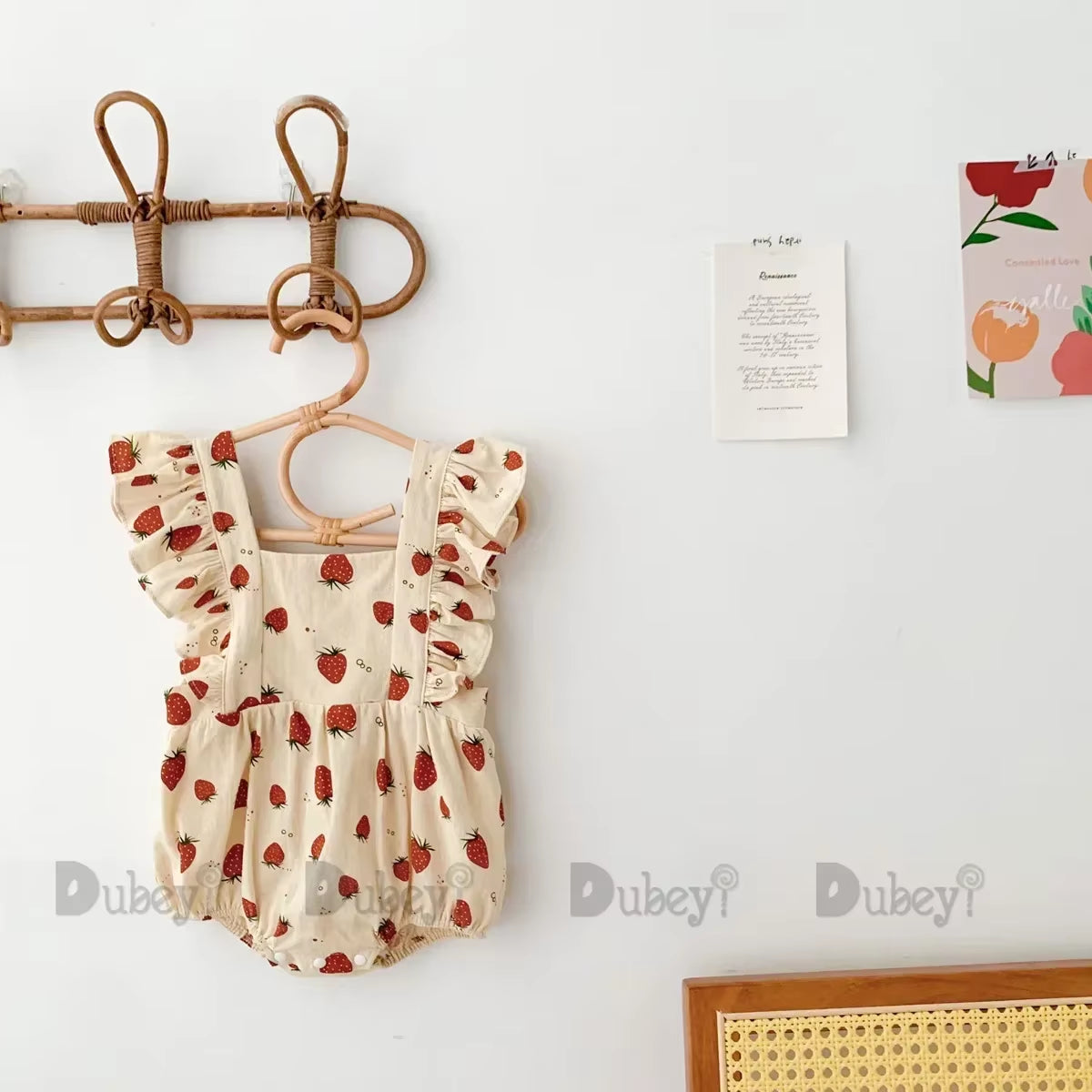 Berry Belle – Strawberry Print Ruffle Cotton Romper for Baby Girls