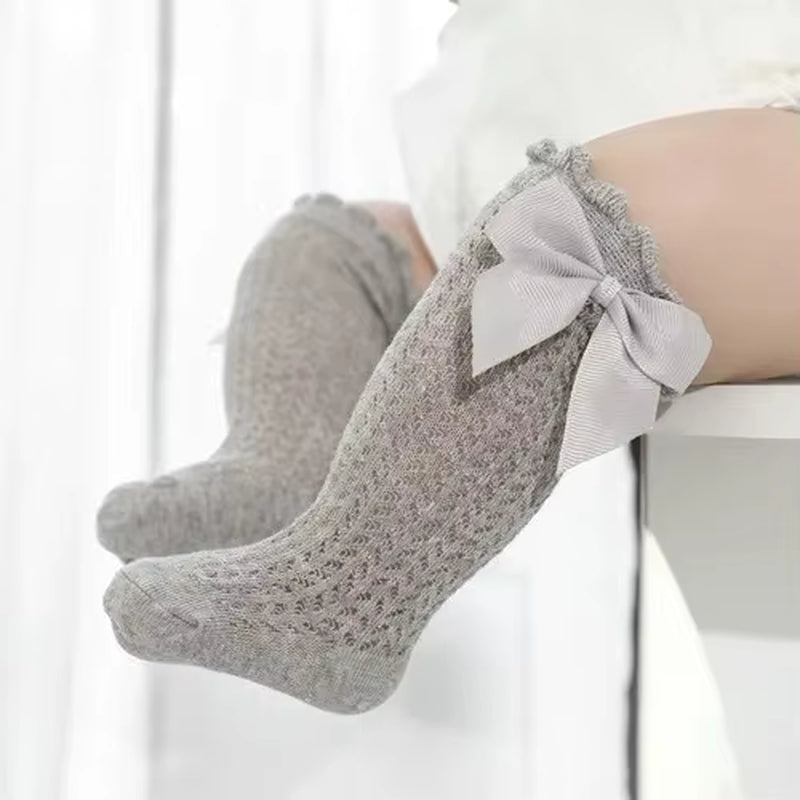 Princess Touch: Bow-Embellished Cotton Knee Socks for Baby Girls